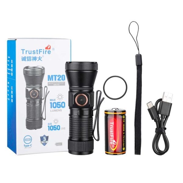 flash light trustfire mt20 1050lm small edc USB C rechargeable work lamp with magnet and clip