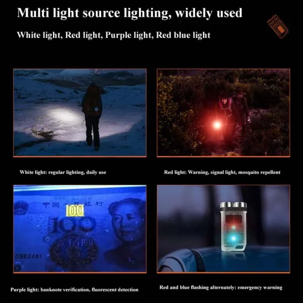 12 handheld flashlight 2xXPG2 900 Lumens Mini LED Keychain Type-C Charging