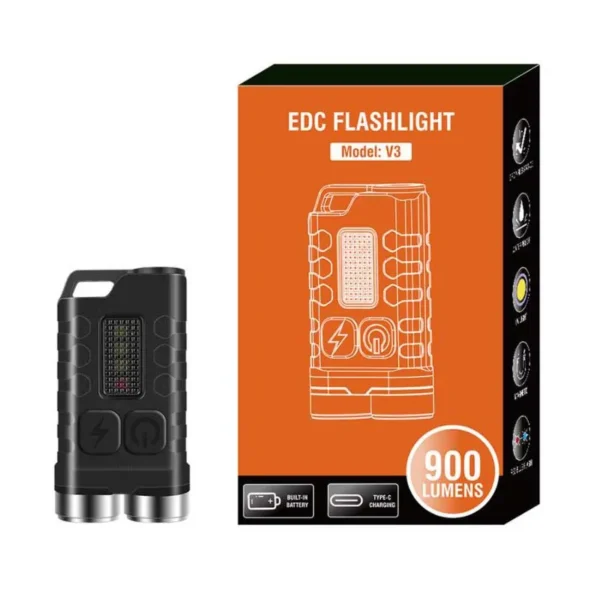 19 handheld flashlight 2xXPG2 900 Lumens Mini LED Keychain Type-C Charging