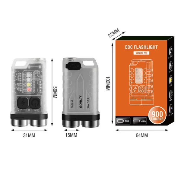 4 handheld flashlight 2xXPG2 900 Lumens Mini LED Keychain Type-C Charging