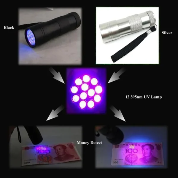 handheld uv light 12x395nm UV LED Flashlight