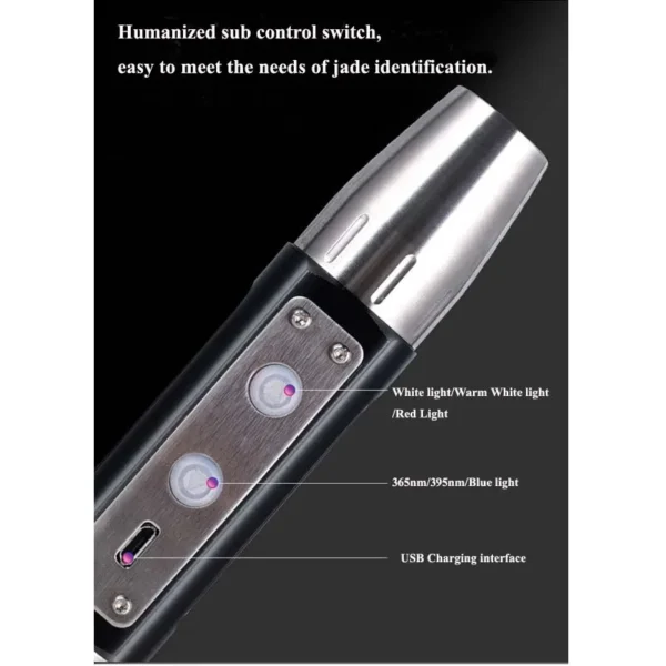 6 365nm uv flashlight 6 Colors White Warm White Blue Red Light 365nm UV 395nm UV Light USB Rechargeable
