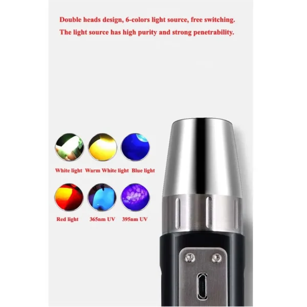 7 365nm uv flashlight 6 Colors White Warm White Blue Red Light 365nm UV 395nm UV Light USB Rechargeable